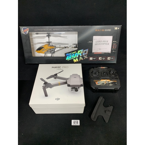 618 - Gyro Max remote Control metal helicopter and Mavic Pro drone