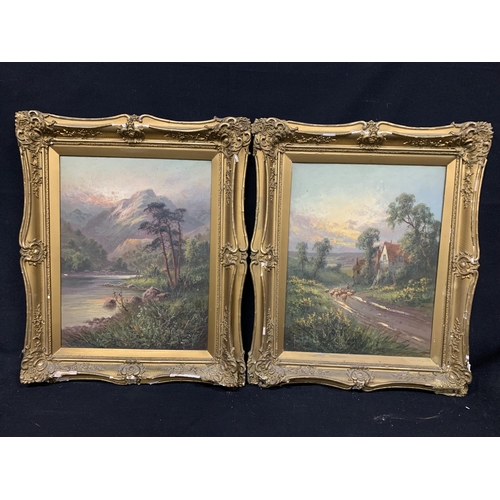 731 - Pair of Gilt Framed Oils on canvas signed Frank Hider 1917 - Country Scenes, each overall  52 x 60 c... 