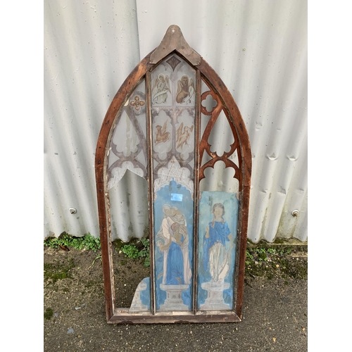 737 - Victorian gothic pine window, a/f, height 98 cms x 50 cms wide