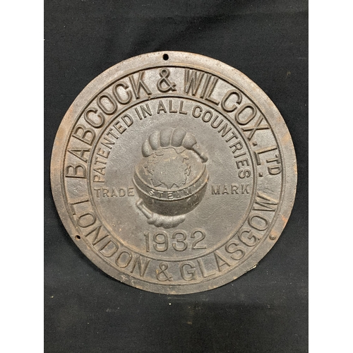 739 - Babcock & Wilcox Ltd, London & Glasgow, cast iron boiler plaque, diameter 40 cms