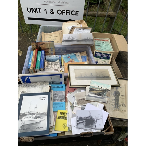 749 - Three trays of nautical books, postcards, ephemera, steamers, The Model Engineer & The Locomotive ma... 