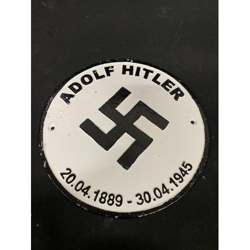 772 - Cast Iron Hitlers Birthday Sign, diameter 25 cms