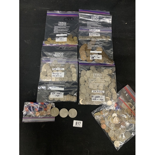 817 - Assorted GB Coinage and one bag of foreign coinage, total weight 3.5 kg