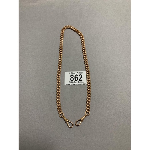 862 - Hallmarked 9ct Gold Albert Chain, length 40 cms, hallmarks to all links, rings & clasps, total weigh... 