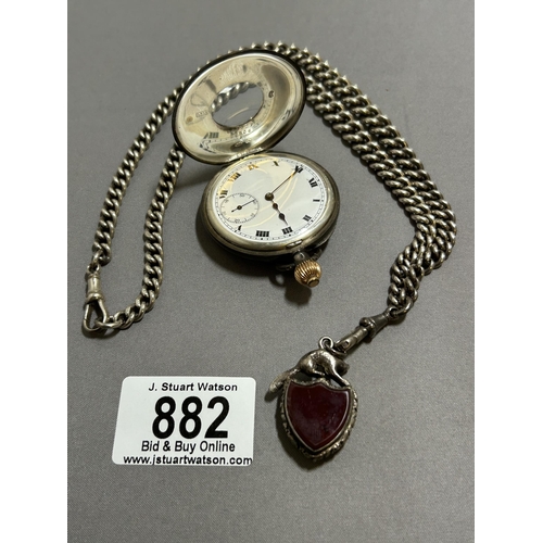 882 - Silver Half Hunter Pocket Watch, working, case marked .835 and a hallmarked Silver double Albert Cha... 