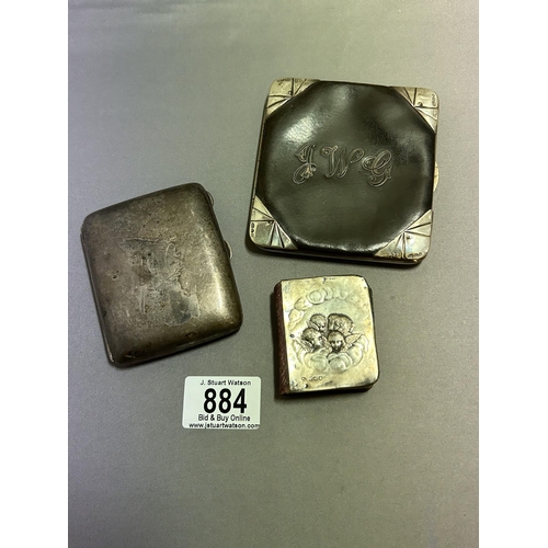 884 - Hallmarked Silver Cigarette Case, weight 97 gms and Silver Mounted Wallet & Prayer Book