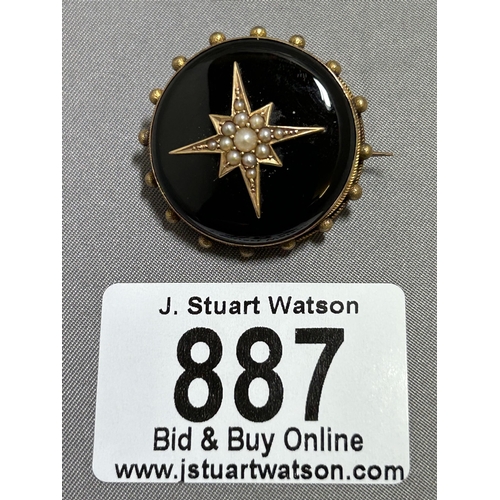 887 - Victorian Mourning Brooch set with Pearls, diameter 28 mm