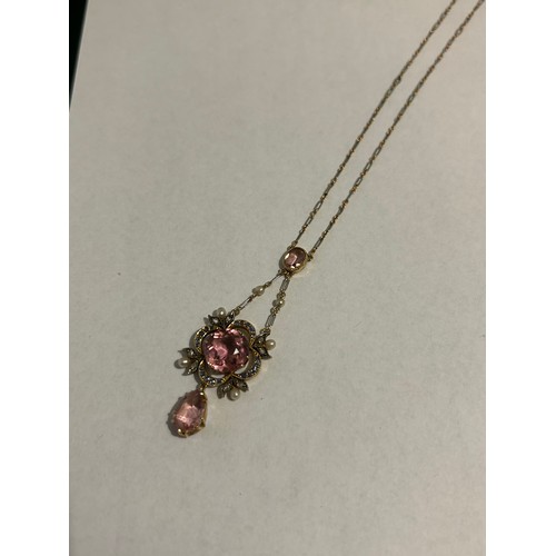 897 - An Edwardian Pink stone edna-may style pendant necklace (possibly tourmaline), an pear cut stone sus... 