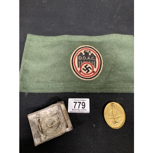 779 - German Arm Band, belt buckle and badge