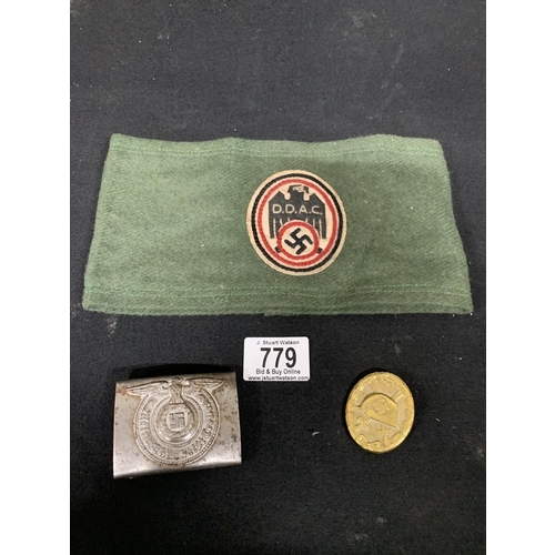 779 - German Arm Band, belt buckle and badge