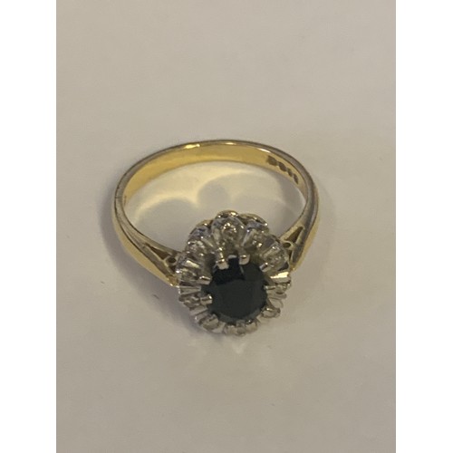 868 - Hallmarked 18ct Gold Sapphire and Diamond Ring size M, weight 4 gms