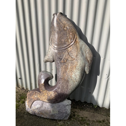 754 - Large African stone fish sculpture, signed Taurai Mupaso 2004,   110 x 75cms, (extremely heavy)