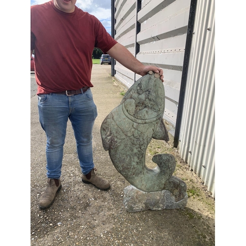 754 - Large African stone fish sculpture, signed Taurai Mupaso 2004,   110 x 75cms, (extremely heavy)