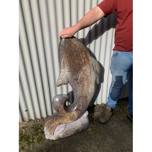 754 - Large African stone fish sculpture, signed Taurai Mupaso 2004,   110 x 75cms, (extremely heavy)