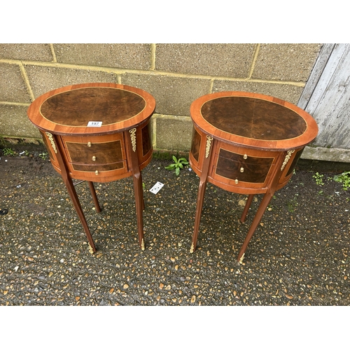 100C - A pair of Italian style gold gilt and inlaid three drawer bedside tables