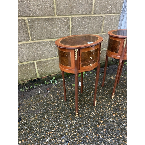 100C - A pair of Italian style gold gilt and inlaid three drawer bedside tables