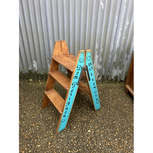 130 - A pair of blue painted wooden champagne cellar steps , marked Moët etc