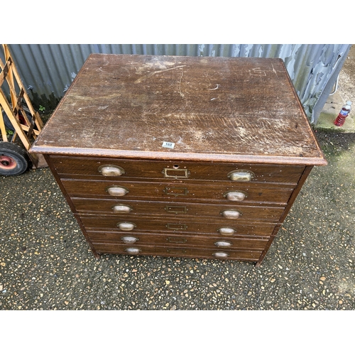 160 - A mid century oak six drawer plan chest 90x70x88