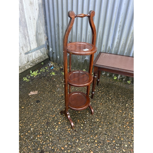 174 - Edwardian folding cake stand together with 2 repro occasional tables