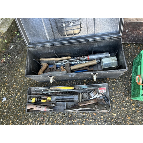 184 - Four tool boxes with contents and a green tray tools