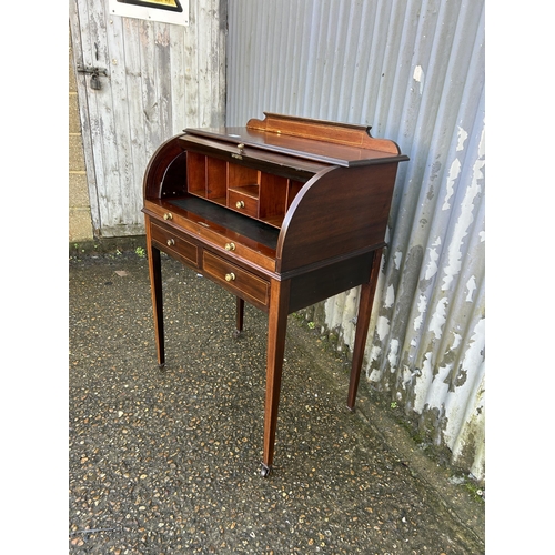 185 - An Edwardian inlaid cylinder bureau 77x47x97