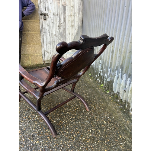 187 - An oriental  hardwood chair with a marble panel back