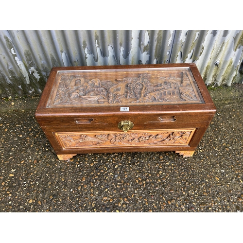 197 - A carved camphor wood chest 80x36x40