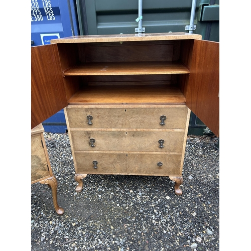 20 - A walnut gents tallboy with matching bedside marked WARING AND GILLOW