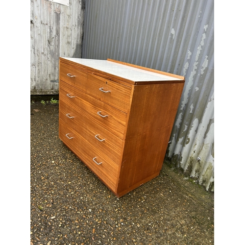 201 - A retro teak chest of five drawers marked with military purpose stamp 92x52 x88