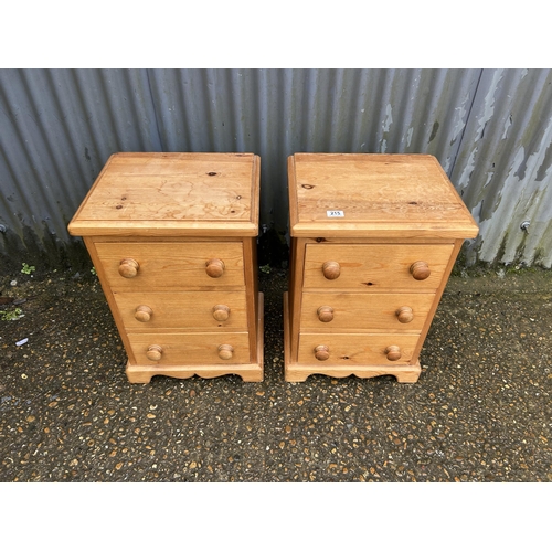 215 - A pair of solid pine bedside chests of three drawers 44x37x60