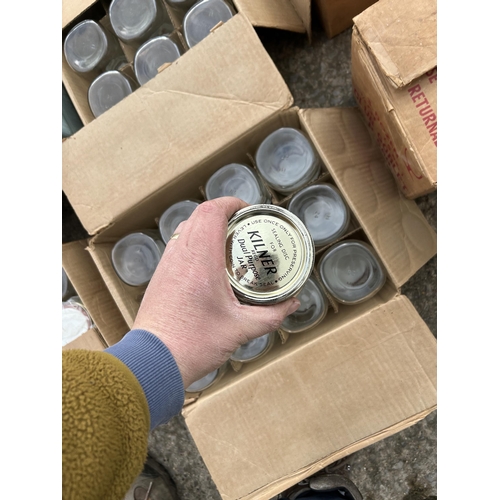 327 - Three trays of Kilner jars, crate of glassware and two boxes of vintage drinking glasses