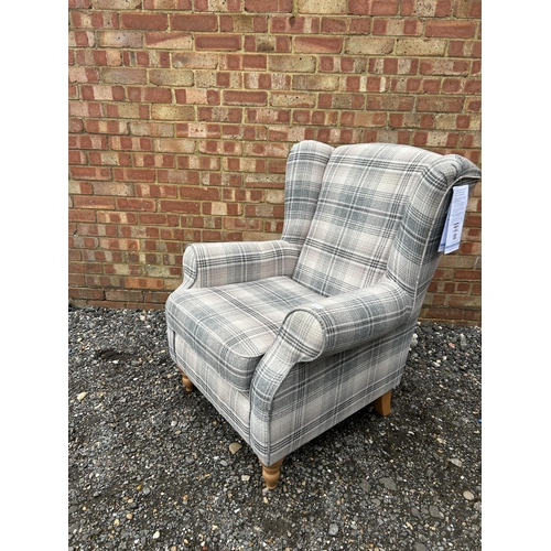 363 - A modern tartan pattern armchair from NEXT (Tweedy Check Kildare Grey Sherlock Highback Armchair) 83... 