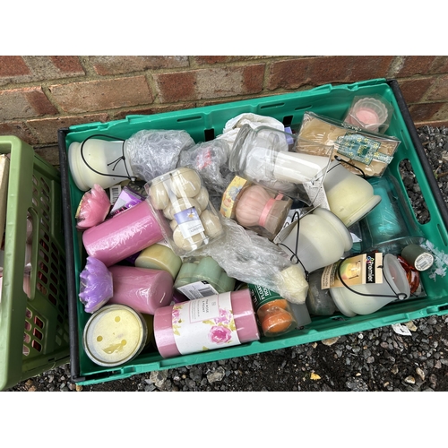 397 - Two crates of wax melts and candles