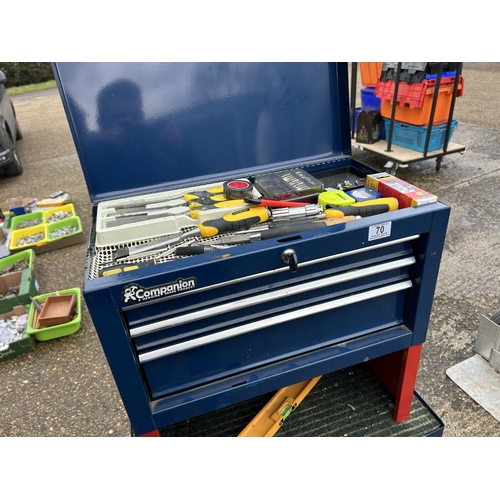 70 - A large trolley tool case, loaded with sundry tools, pliers, jigsaw etc