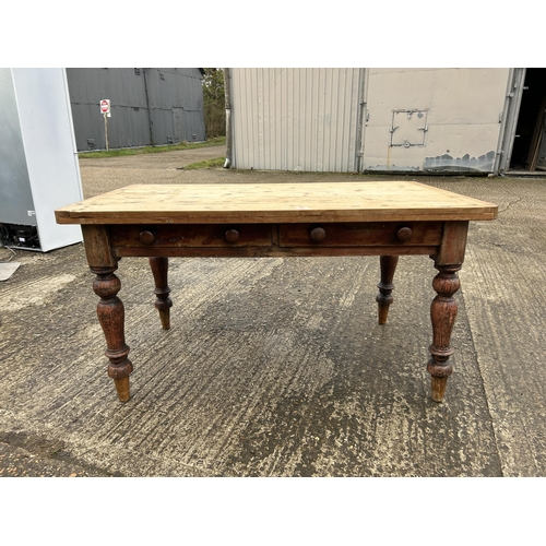 90 - A antique pine two drawer kitchen table 139x82x72