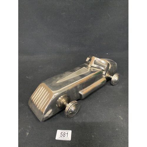 581 - Aluminium vintage racing car, length 41cms