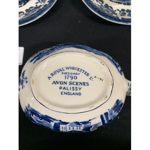 668 - Royal Worcester Spode Avon scenes, tea ware, 35 pieces plus 4 other blue and white plates