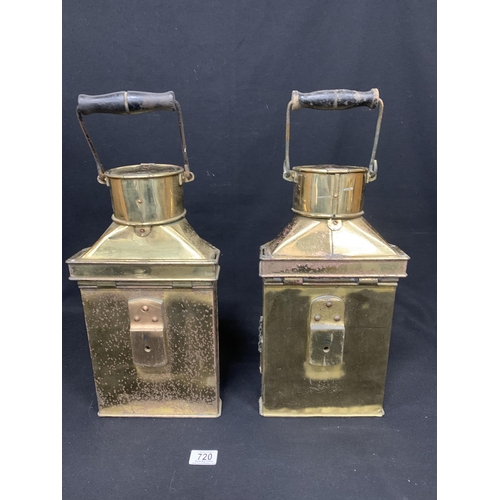 720 - 2 brass ships lanterns, 1 dated 1941, 1 dated 1915, height 40cms