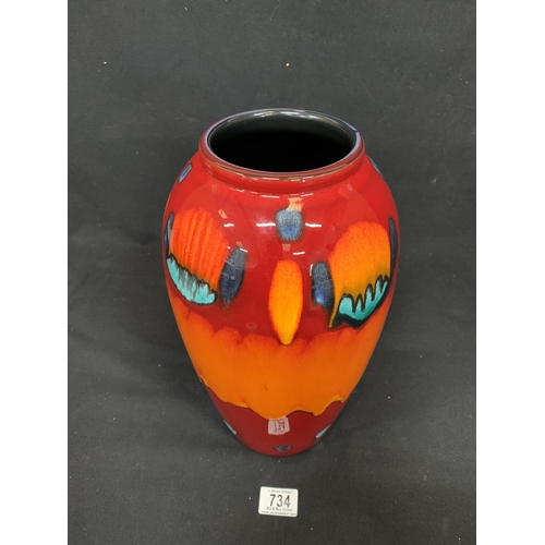 734 - Poole pottery volcano vase, height 34cms