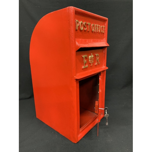 760 - Red metal E11R postbox, height 64cms, width 37cms with 2 keys