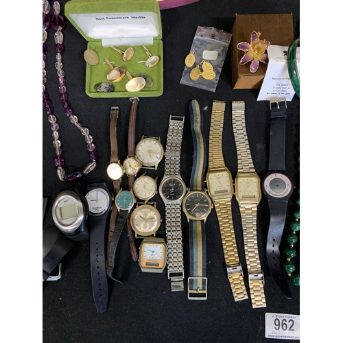 962 - Costume jewellery and watches, including Malachite bangle and necklace