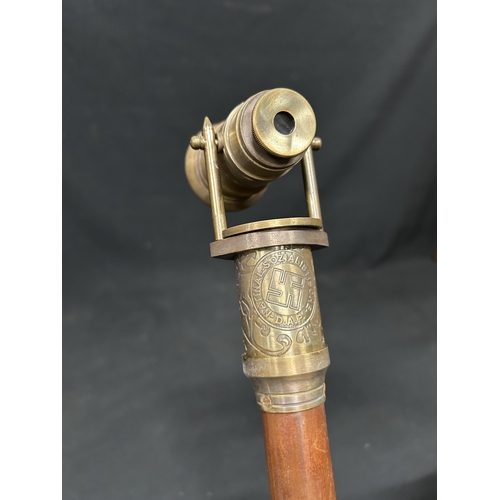 845 - A reproduction German Brass Compass and Telescope Top Walking Stick