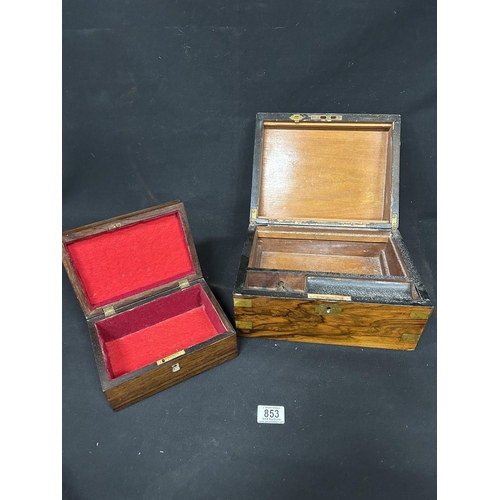 853 - Victorian Walnut brass bound writing box, interior a/f and Rosewood Jewell Box