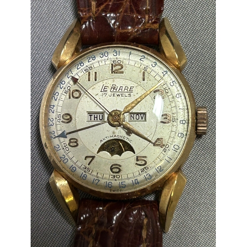 935 - Gents vintage Le Phare Triple Calendar Moon Phase Wristwatch, circa 1940's, Serial No 142976, mechan... 