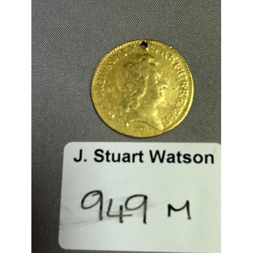 949m - A George I Gold Guinea 1724, weight 8 gms (drilled)