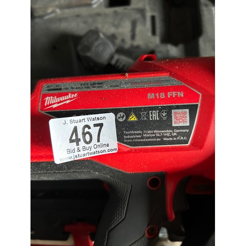 467 - A cased MILWAUKEE NAIL GUN WITH CHARGER