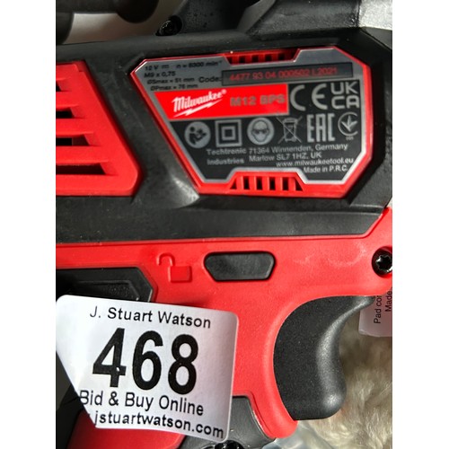 468 - Cased Milwaukee M12 bps cordless buffer