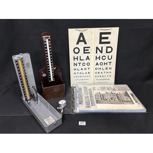 Ophthalmic eye test signs, vintage blood pressure gauge a/f and ...