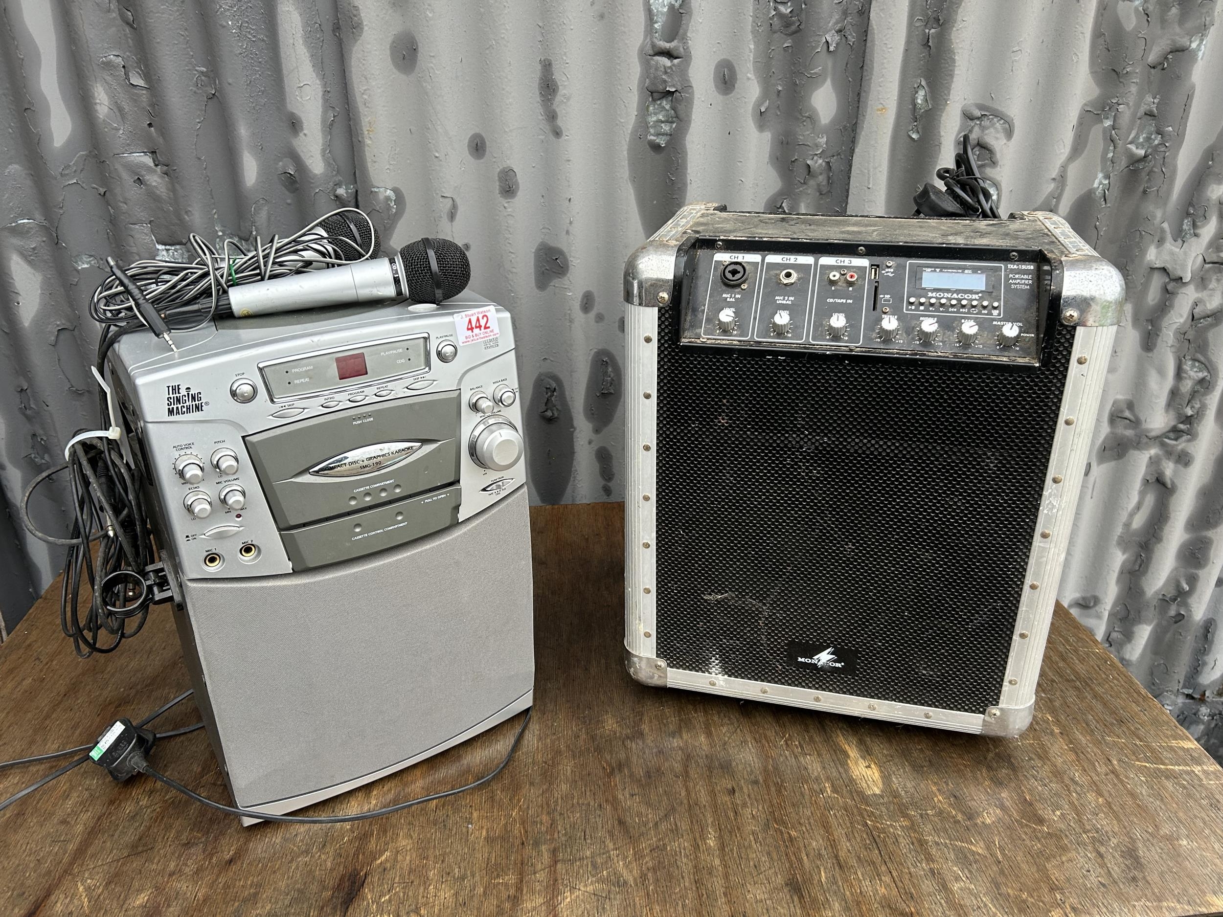 The Singing Machine and Monacor Portable amplifier, both in working order