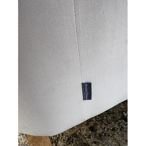 251 - A taupe velvet three piece club style lounge suite by ALEXANDER JAMES sofa 195cm wide